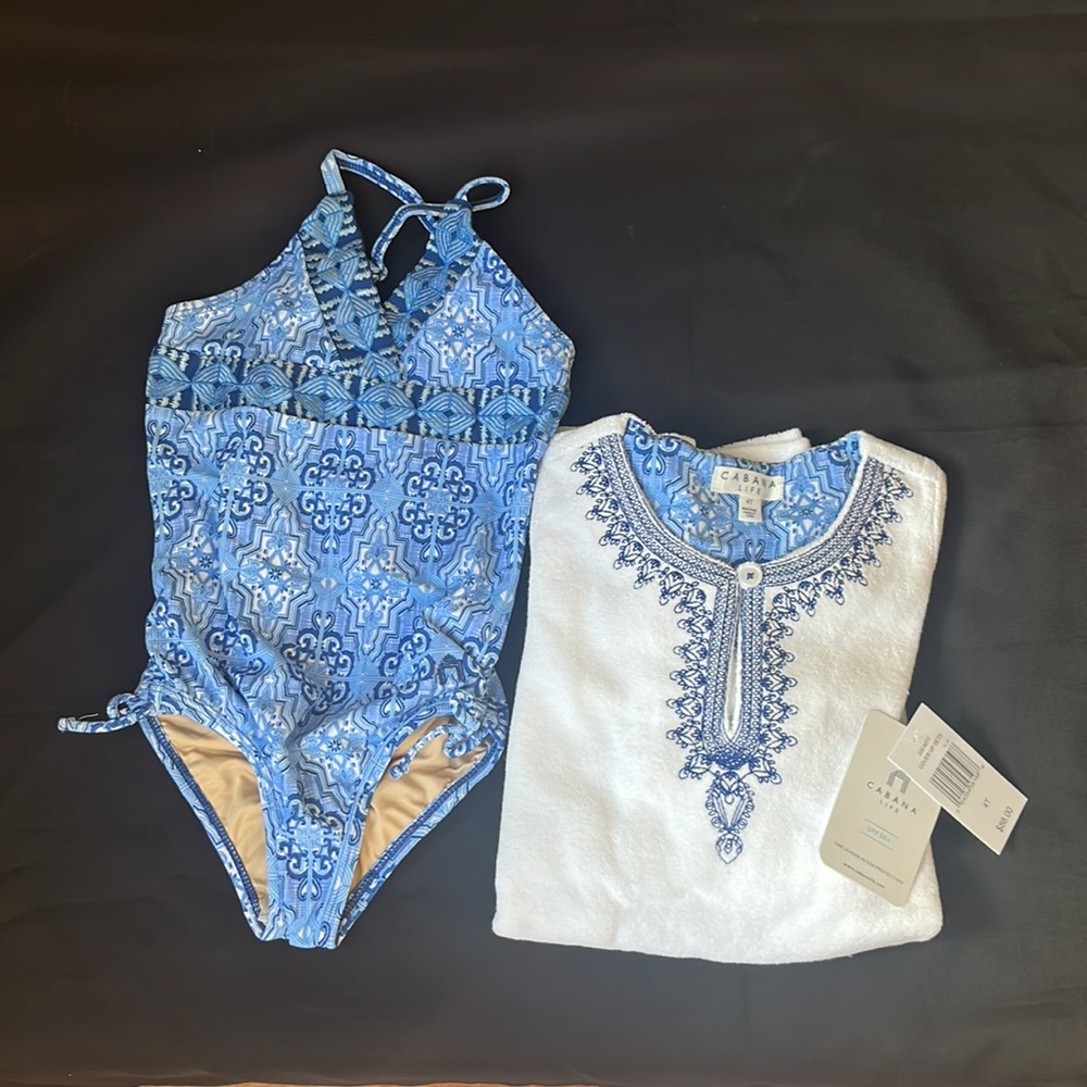 NWT CABANA LIFE MOROCCAN TILE 2-PIECE SWIMSUIT & TERRY COVER UP - Picture 3 of 4